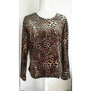 Sue Brett Fleece Top Small Vintage 90s Leopard Lagenlook Coastal Grandma Classic